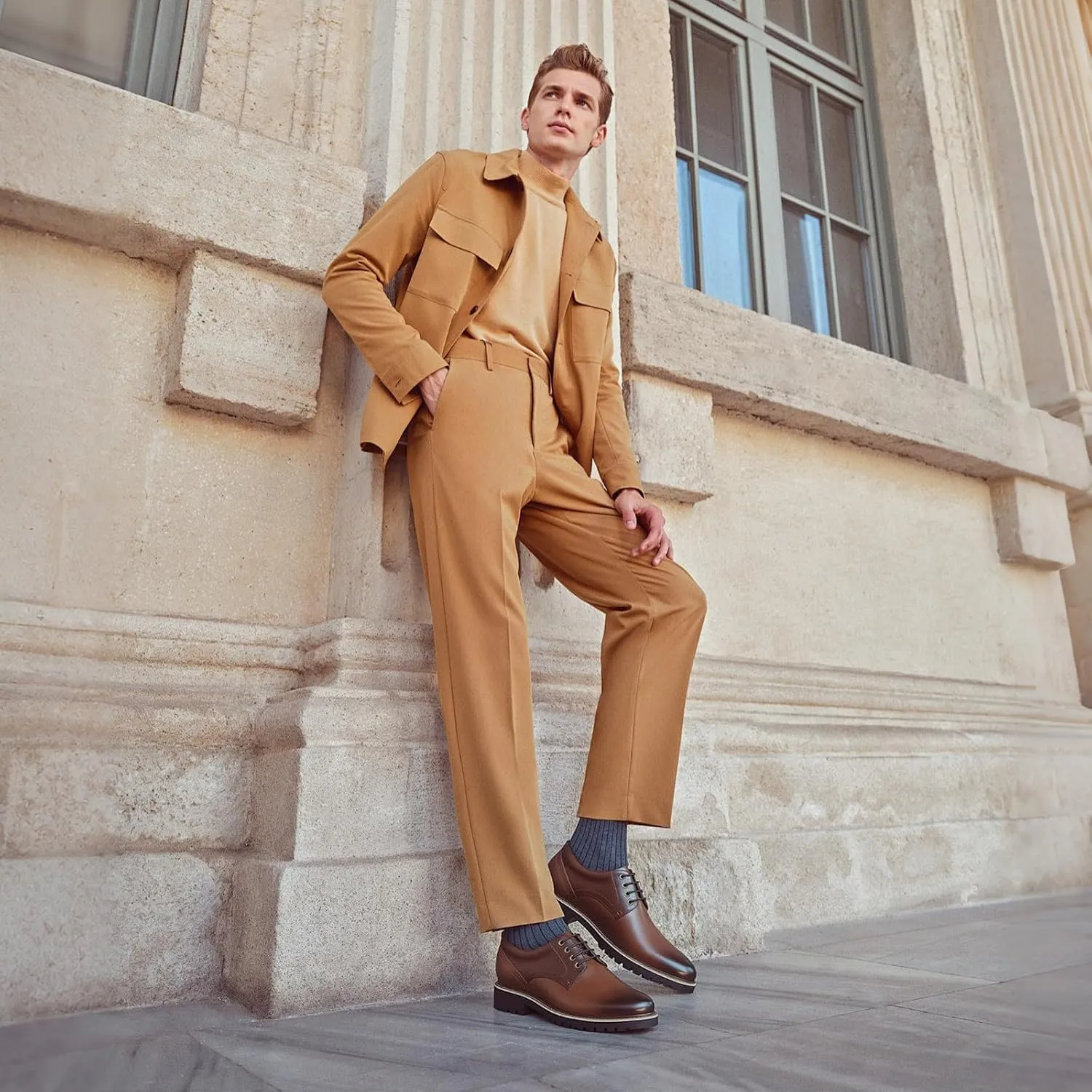 CHAMARIPA Height Increasing Shoes for Men, Leather Lace-up Dress Shoes Invisible Elevator Shoes