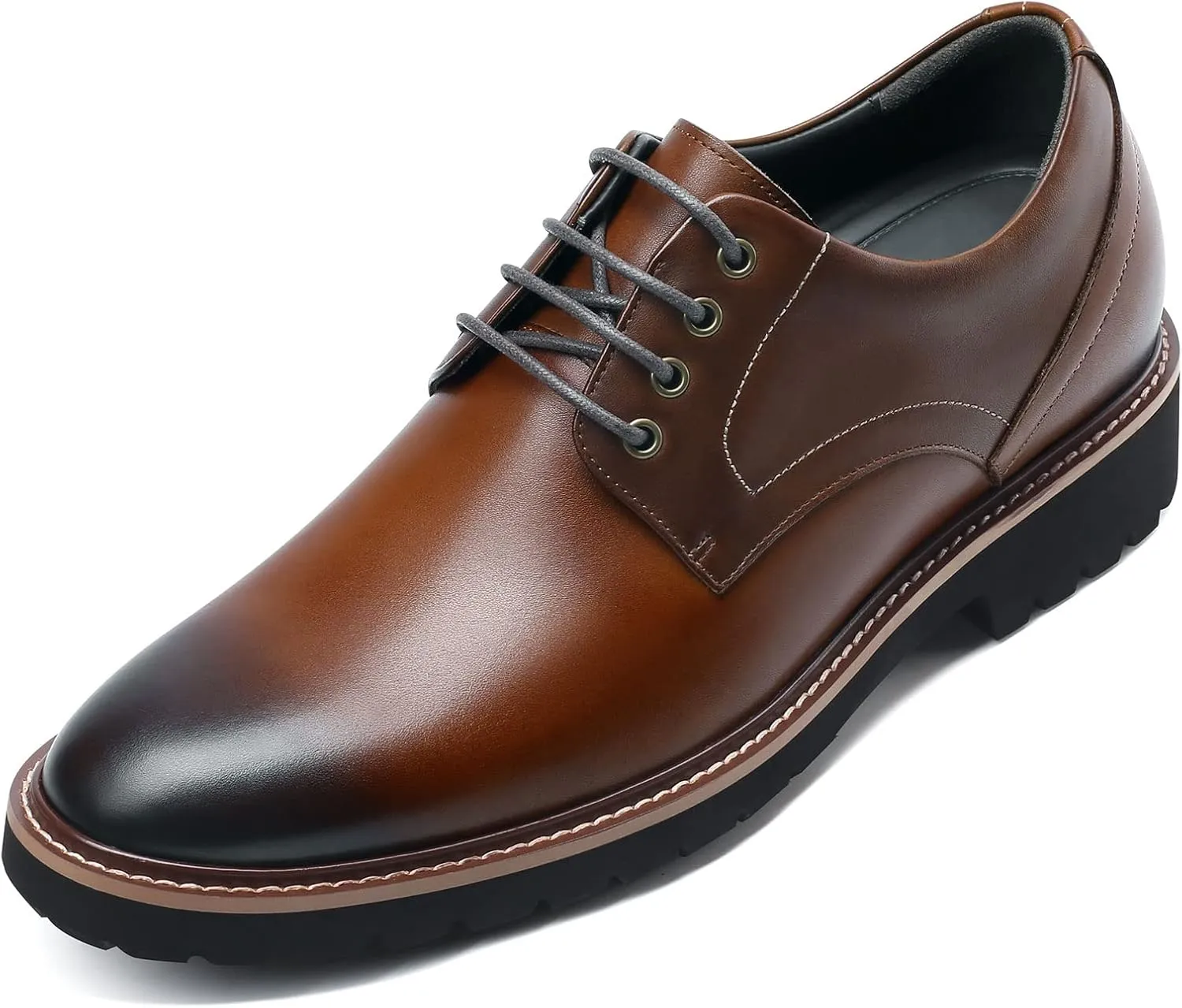 CHAMARIPA Height Increasing Shoes for Men, Leather Lace-up Dress Shoes Invisible Elevator Shoes