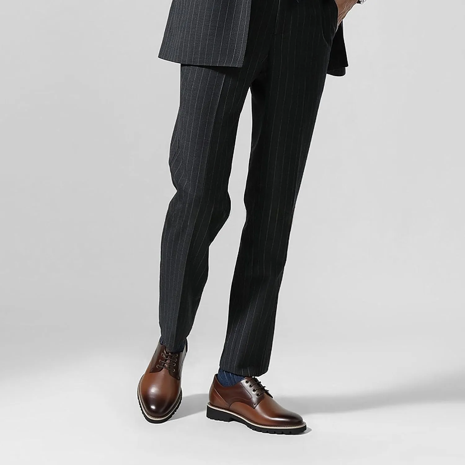 CHAMARIPA Height Increasing Shoes for Men, Leather Lace-up Dress Shoes Invisible Elevator Shoes