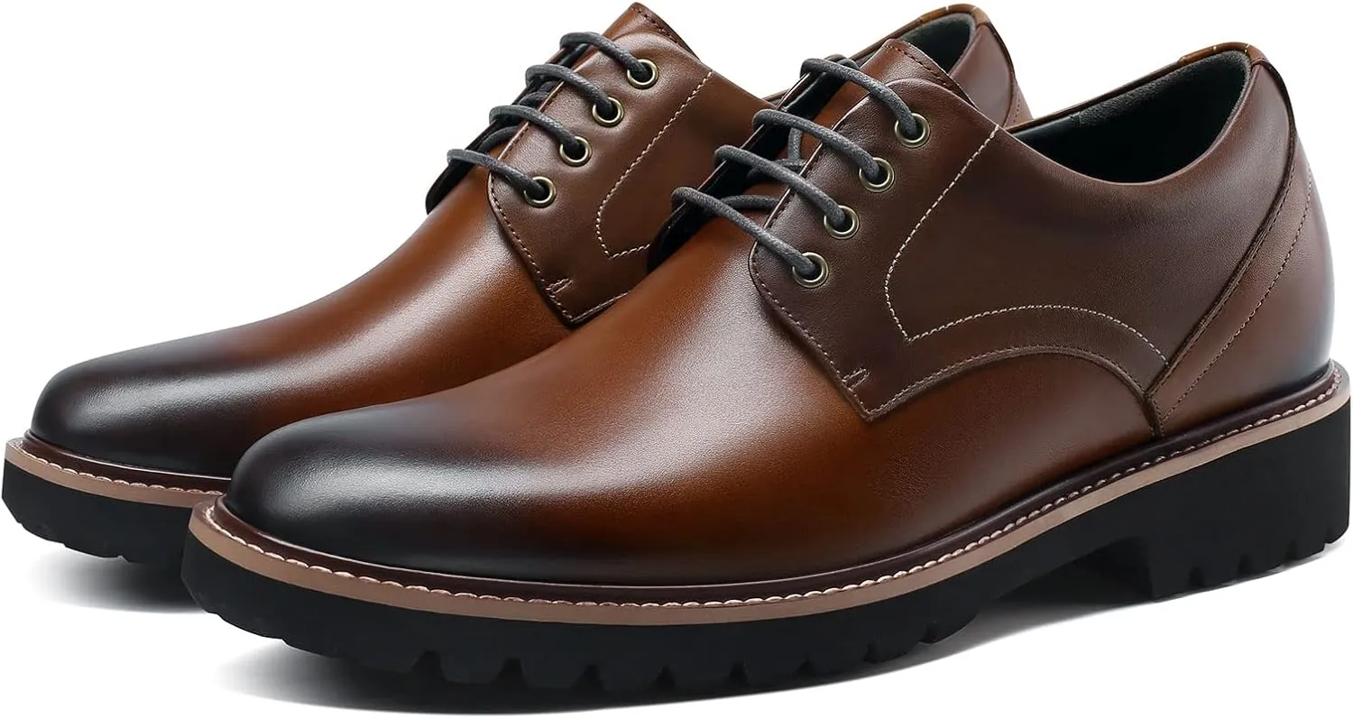 CHAMARIPA Height Increasing Shoes for Men, Leather Lace-up Dress Shoes Invisible Elevator Shoes