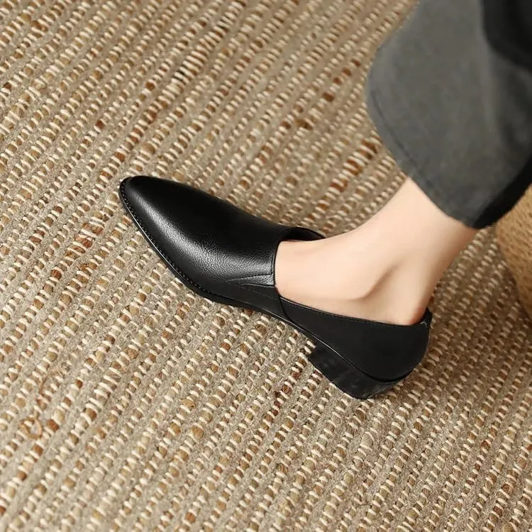 Chic Sheepskin Leather Loafers: Pointed Toe & Chunky Heel