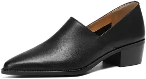 Chic Sheepskin Leather Loafers: Pointed Toe & Chunky Heel