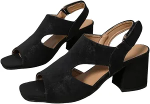 Chunky High Heels Sandals For Womens Summer Slingback Cutout Comfort Chunky Block High Heel Sandal