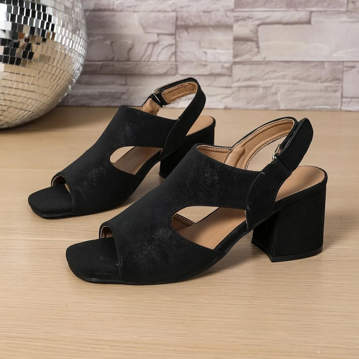 Chunky High Heels Sandals For Womens Summer Slingback Cutout Comfort Chunky Block High Heel Sandal