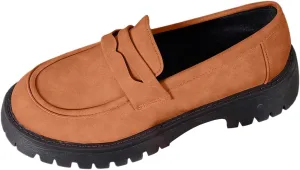 Chunky Loafers Women Slip-On Business Shoes Comfortable Work Shoes Casual Platform Loafers Leather Penny Loafers