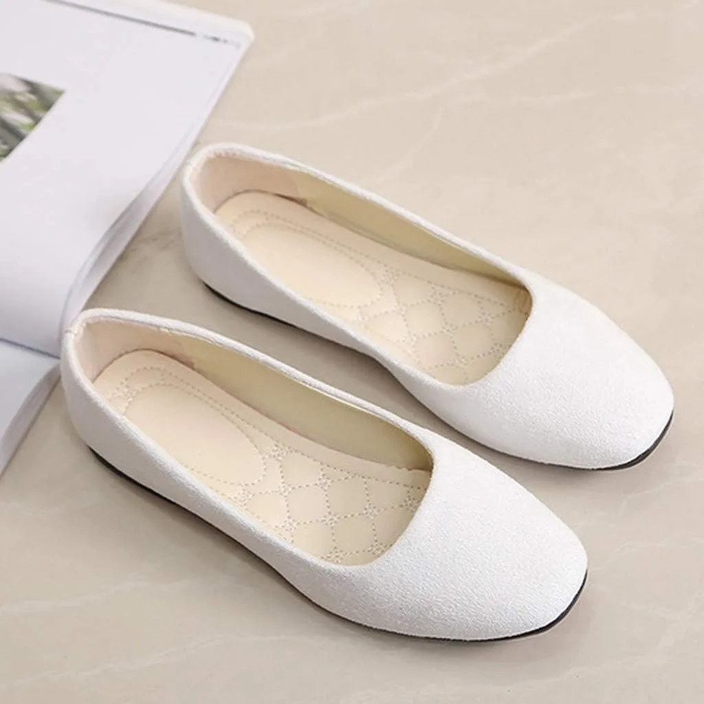 Classic Solid Ballet Flats for Women Comfort Casual Flats Lightweight Slip on Loafers Suede Dress Shoes