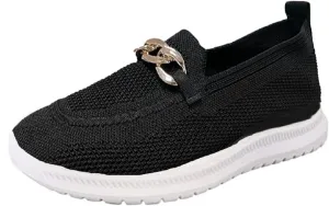 Crepuscute Women's Mesh with Chain Flat Fashion Walking Sneakers,Slip On Comfort Breathable Lightweight Soft Bottom Casual Loafers