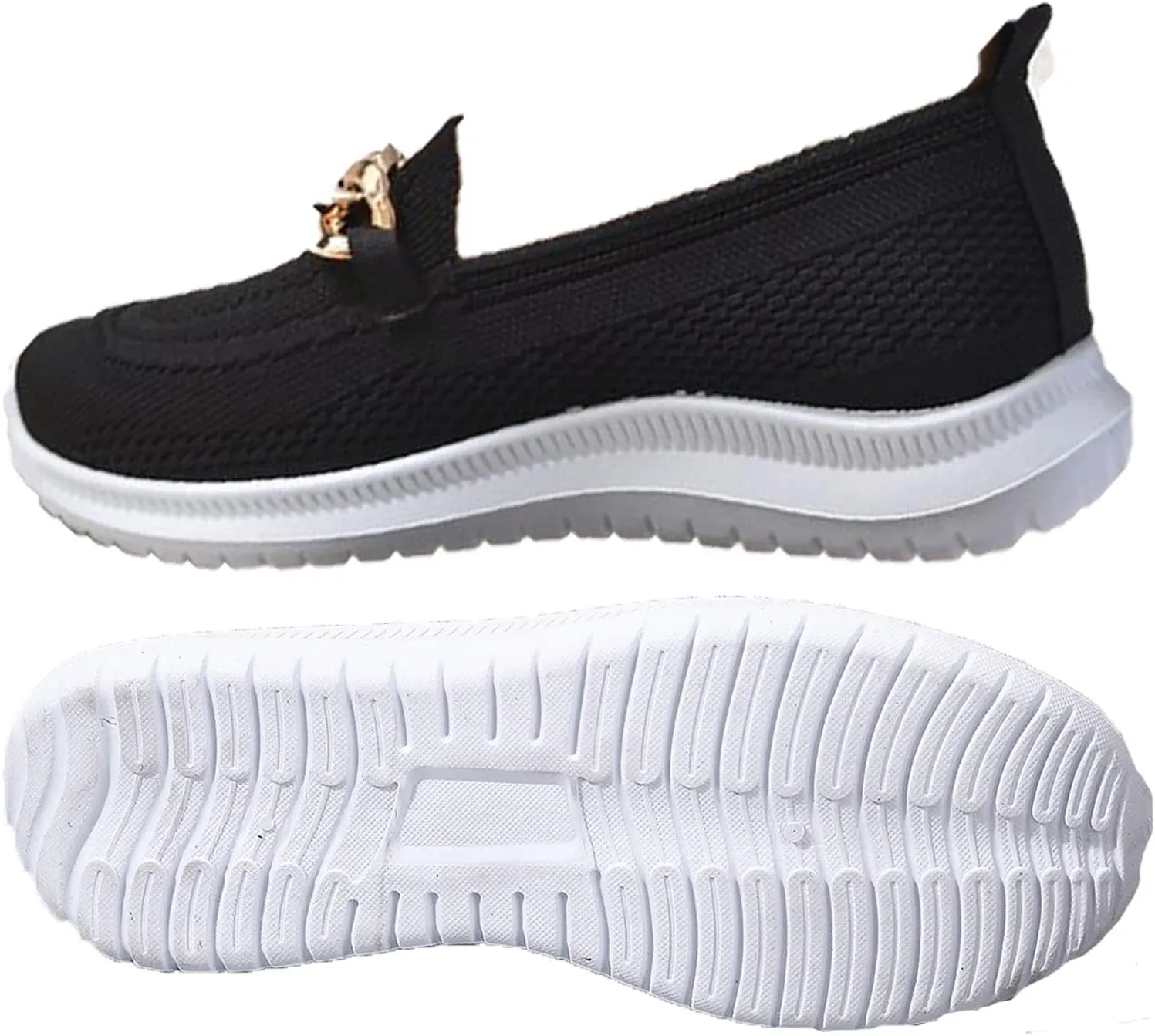 Crepuscute Women's Mesh with Chain Flat Fashion Walking Sneakers,Slip On Comfort Breathable Lightweight Soft Bottom Casual Loafers