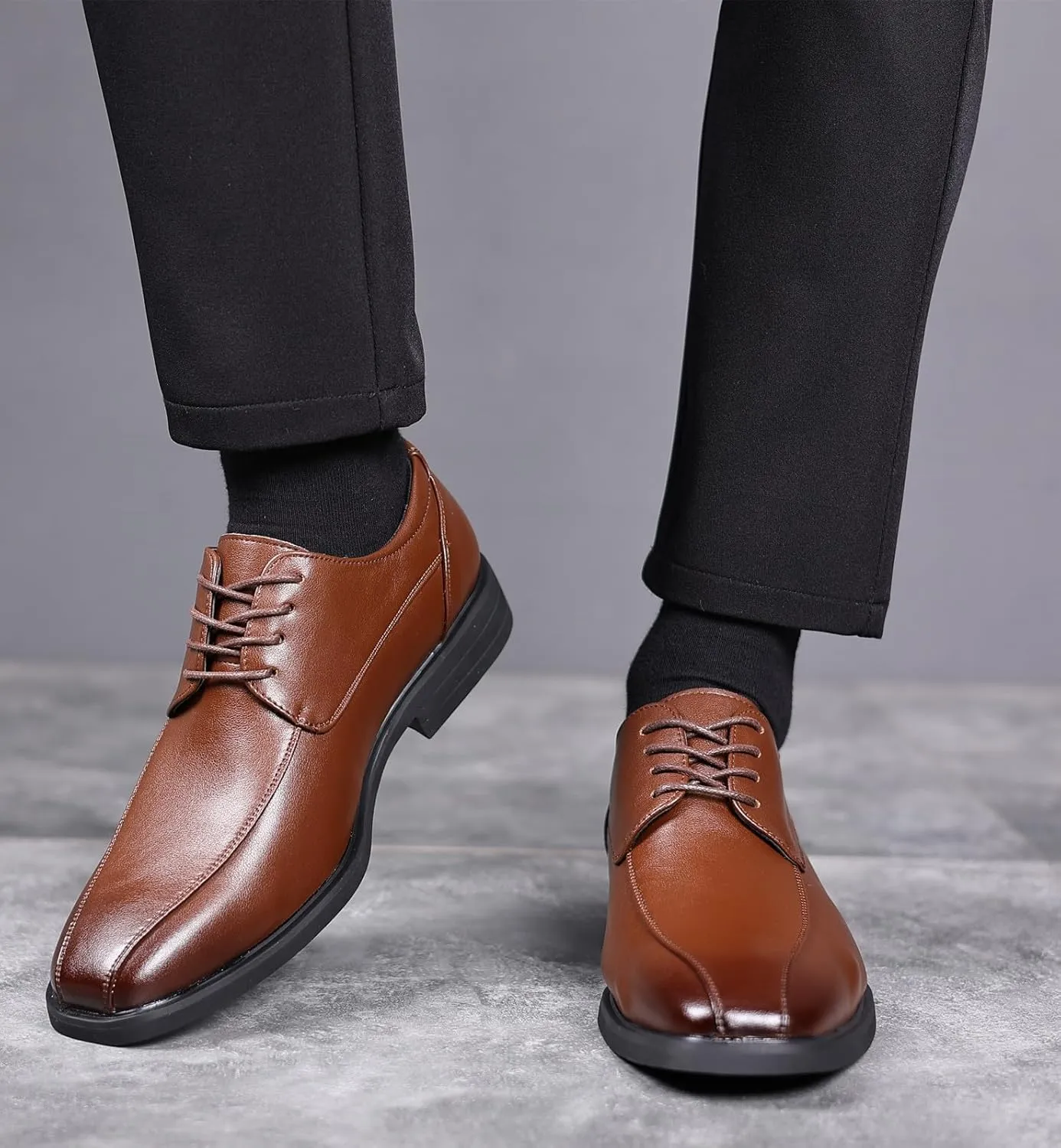 DADAWEN Men's Square Toe Business Dress Shoes Classic Lace Up Formal Oxford Shoes