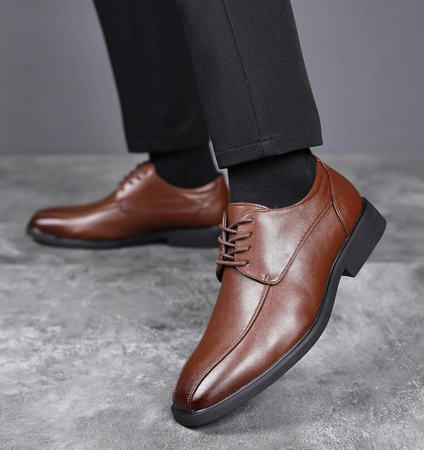 DADAWEN Men's Square Toe Business Dress Shoes Classic Lace Up Formal Oxford Shoes