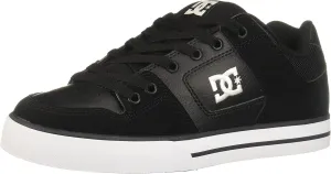 DC Men's Pure Low Top Lace Up Casual Skate Shoe Sneaker, Black/Black/White, 7