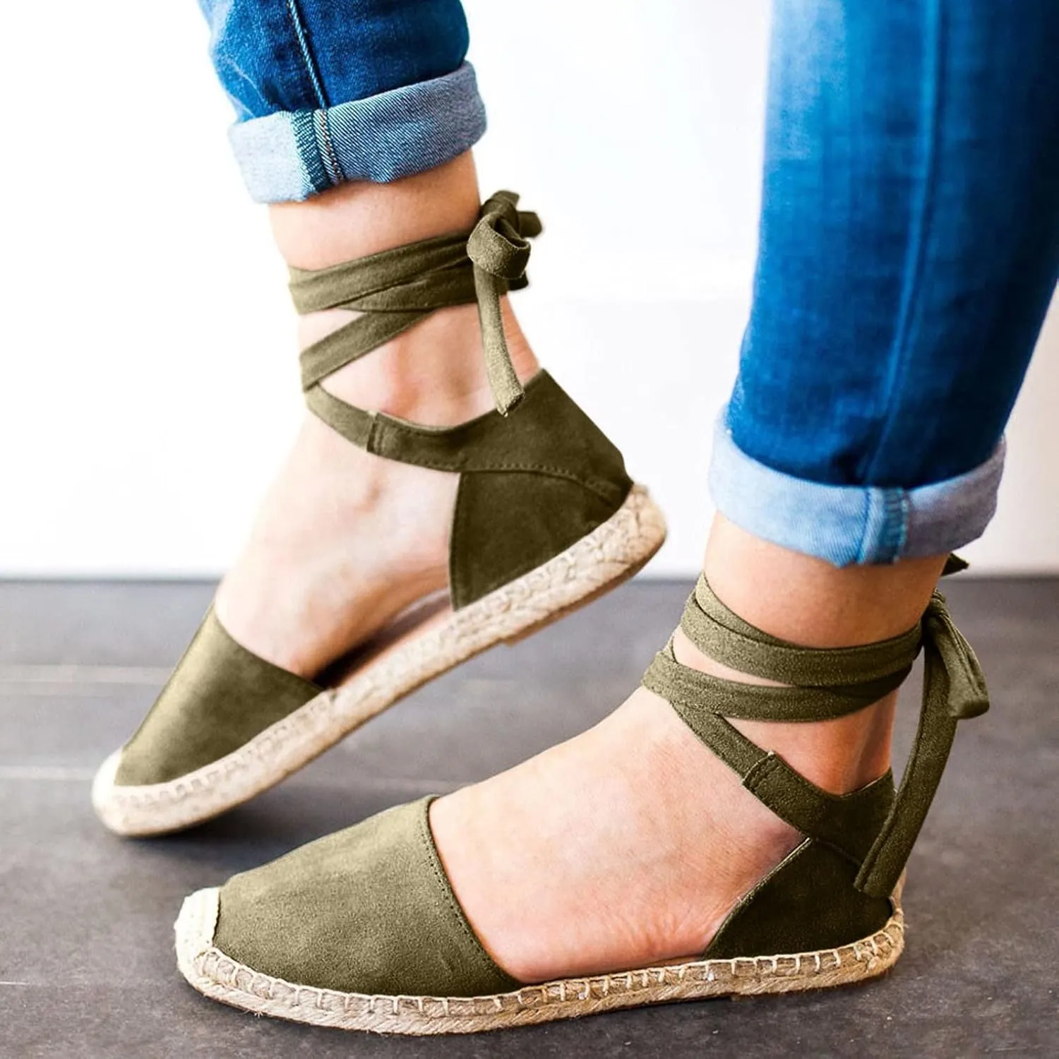 Dressy Sandals for Women Flat Vintage Espadrille Solid Straw Falt Cover Heel Linen Closed toe Covered toe