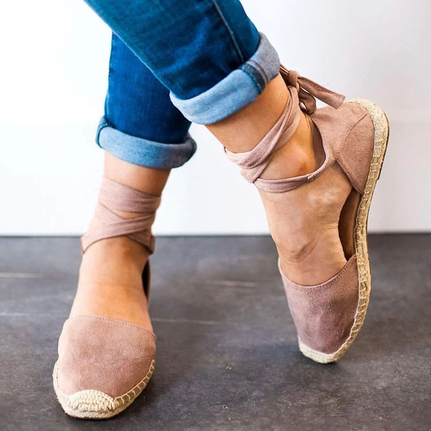 Dressy Sandals for Women Flat Vintage Espadrille Solid Straw Falt Cover Heel Linen Closed toe Covered toe