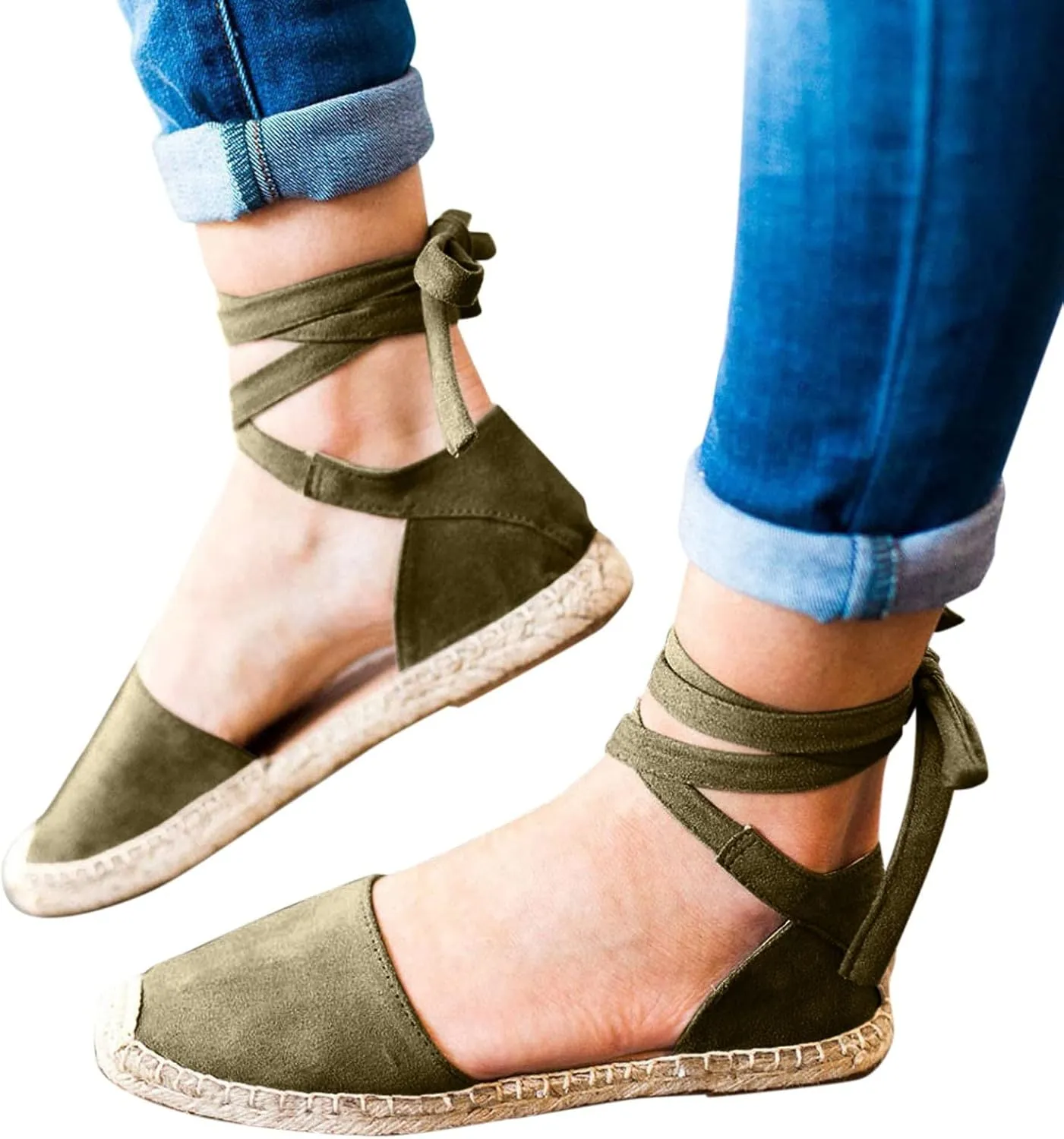 Dressy Sandals for Women Flat Vintage Espadrille Solid Straw Falt Cover Heel Linen Closed toe Covered toe