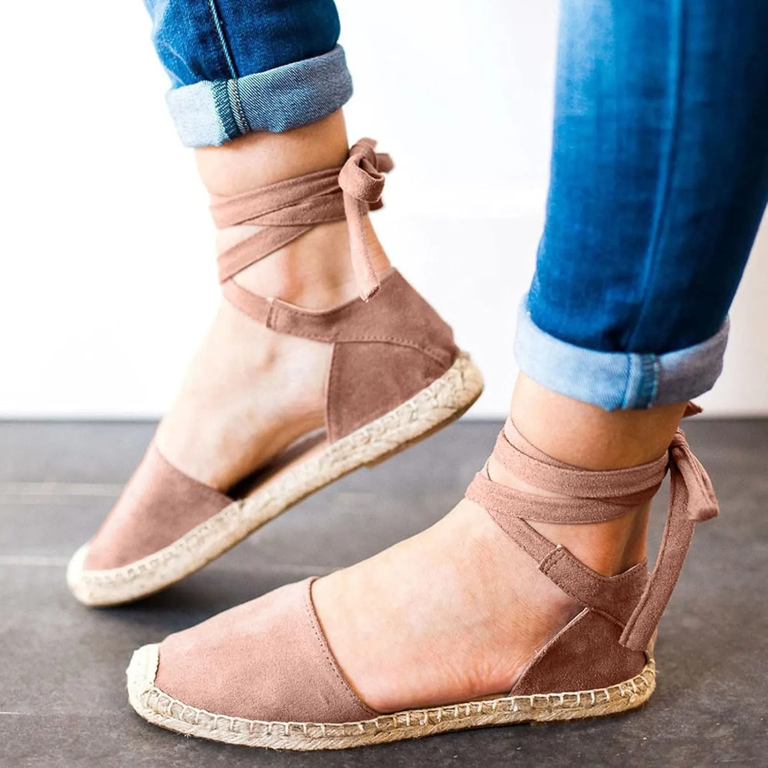 Dressy Sandals for Women Flat Vintage Espadrille Solid Straw Falt Cover Heel Linen Closed toe Covered toe