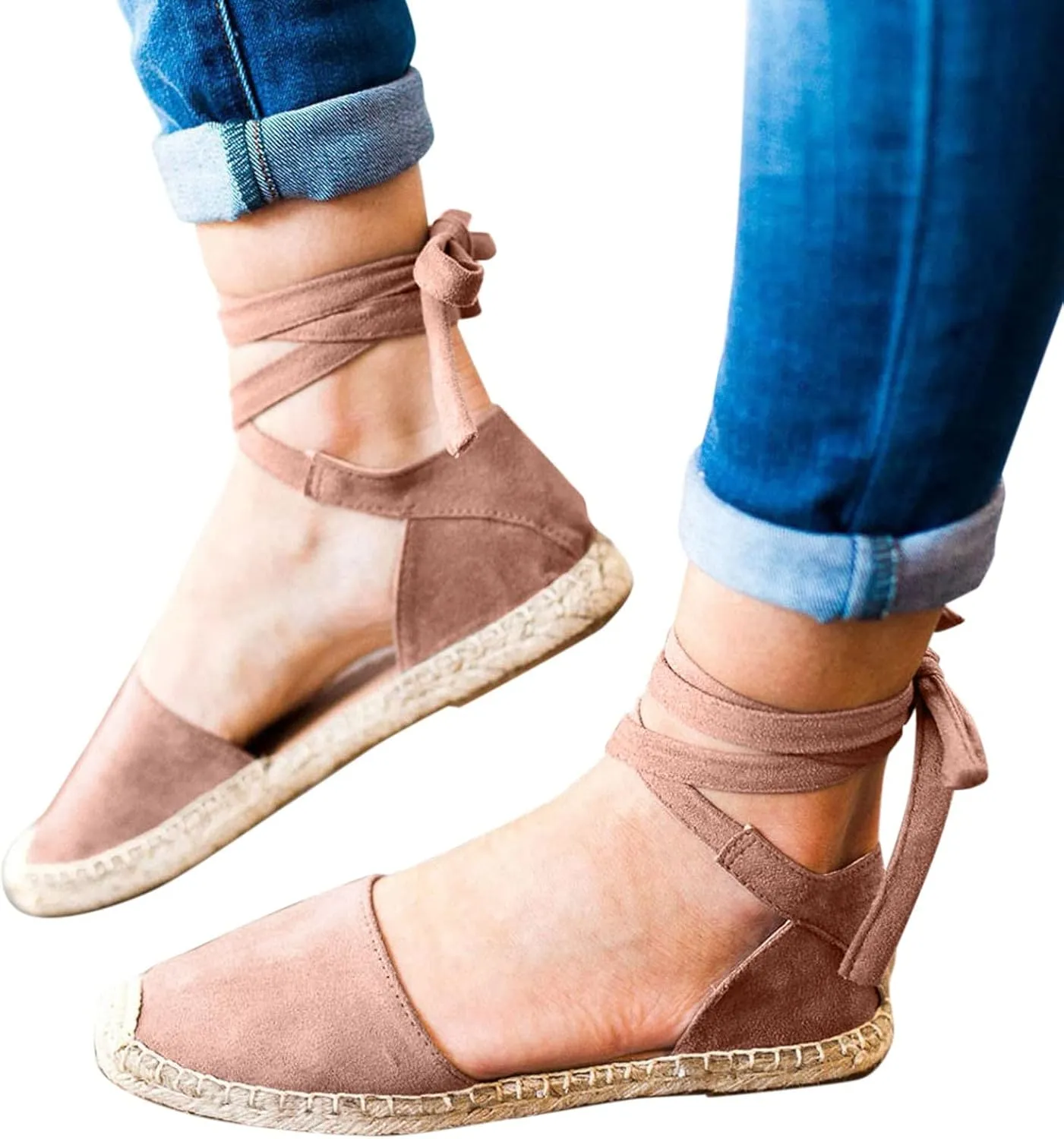 Dressy Sandals for Women Flat Vintage Espadrille Solid Straw Falt Cover Heel Linen Closed toe Covered toe