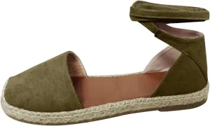 Dressy Sandals for Women Flat Vintage Espadrille Solid Straw Falt Cover Heel Linen Closed toe Covered toe