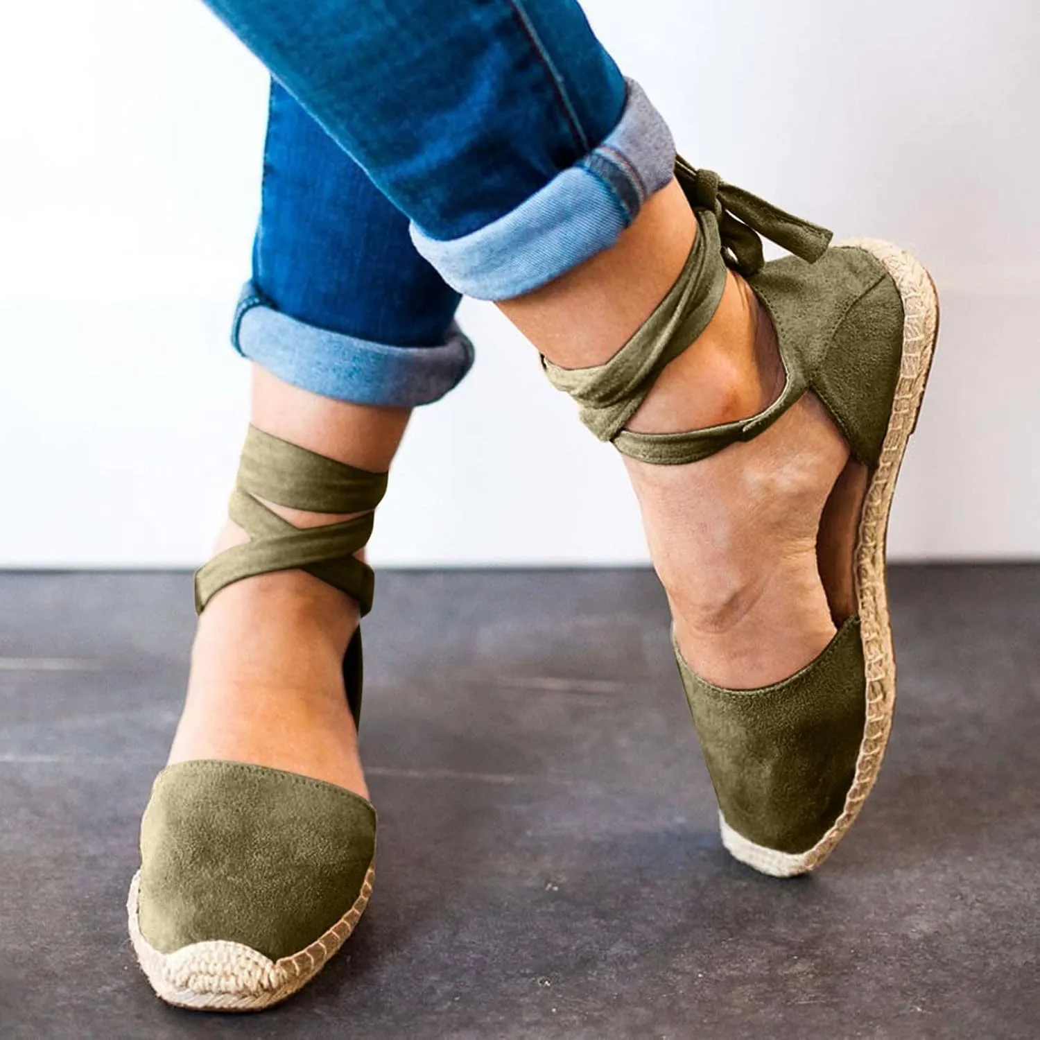 Dressy Sandals for Women Flat Vintage Espadrille Solid Straw Falt Cover Heel Linen Closed toe Covered toe
