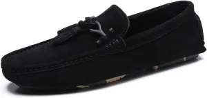 Easy to Put and Remove. Driving Moccasins for Men Tassel Suede Vamp Genuine Leather Stitching Details Round Toe Soft Comfortable Resistant Walking Slip On for All Occasions