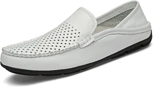 Easy to Put and Remove. Smoking Loafer Shoes for Men Stitching Details Genuine Leather Breathable Embossed Option Flat Heel Soft Resistant Comfortable Driving Slip On for All Occasions