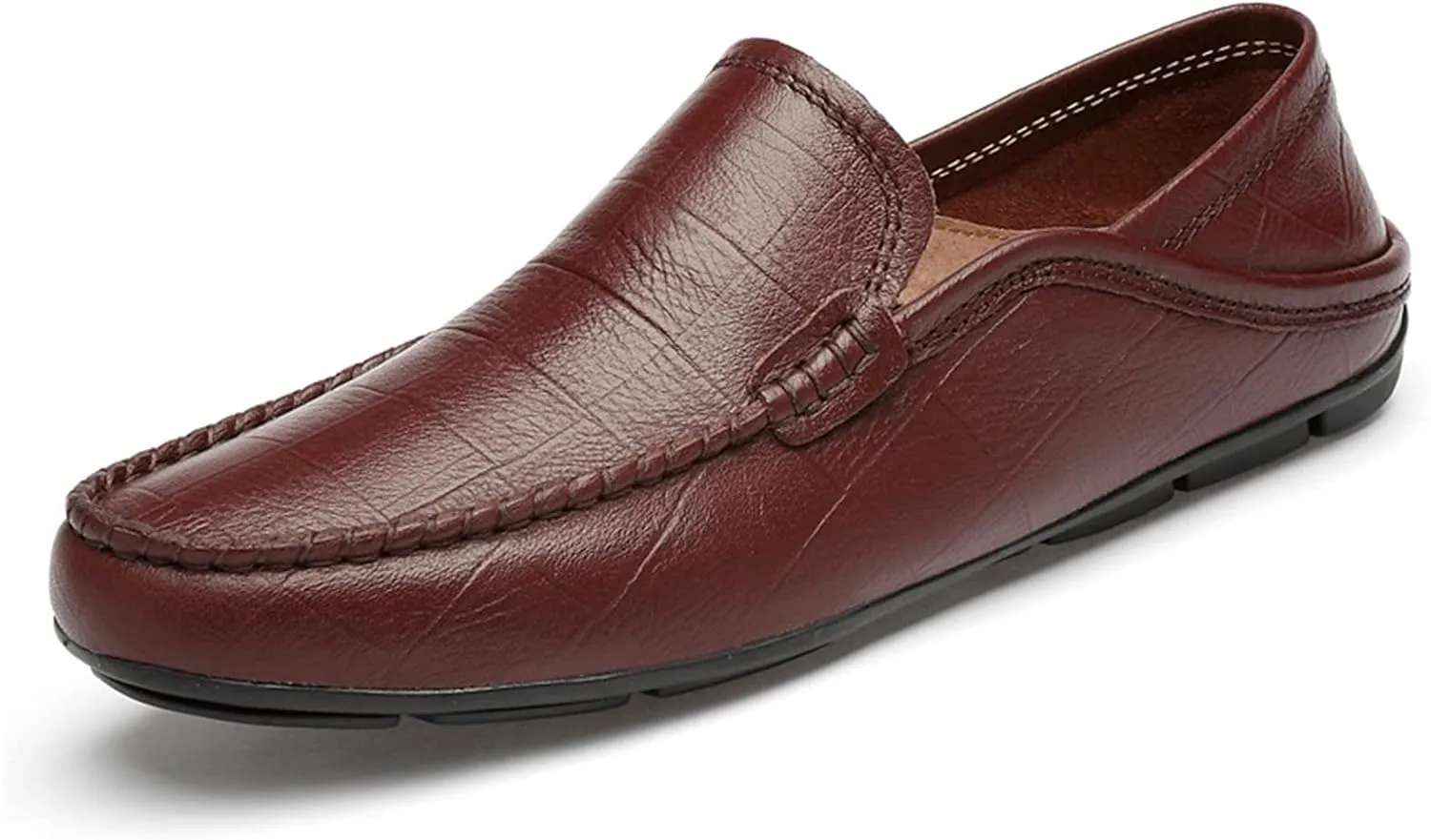 Easy to Put and Remove. Smoking Loafer Shoes for Men Stitching Details Genuine Leather Breathable Embossed Option Flat Heel Soft Resistant Comfortable Driving Slip On for All Occasions