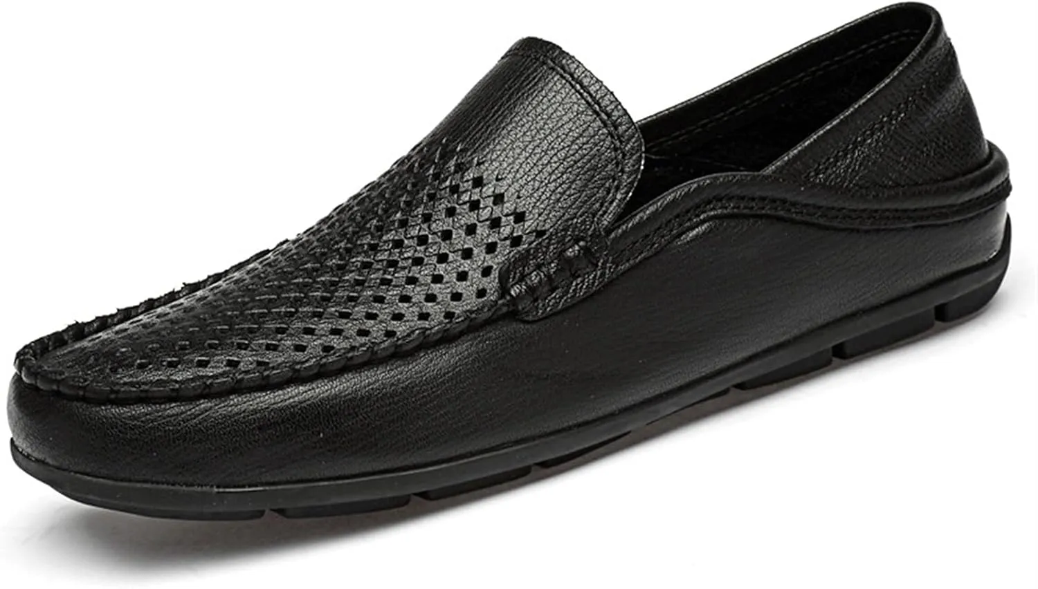 Easy to Put and Remove. Smoking Loafer Shoes for Men Stitching Details Genuine Leather Breathable Embossed Option Flat Heel Soft Resistant Comfortable Driving Slip On for All Occasions