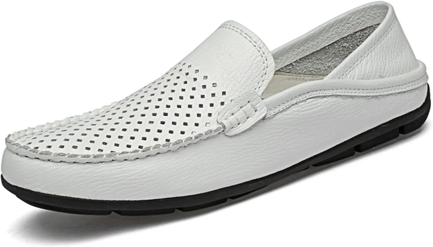 Easy to Put and Remove. Smoking Loafer Shoes for Men Stitching Details Genuine Leather Breathable Embossed Option Flat Heel Soft Resistant Comfortable Driving Slip On for All Occasions