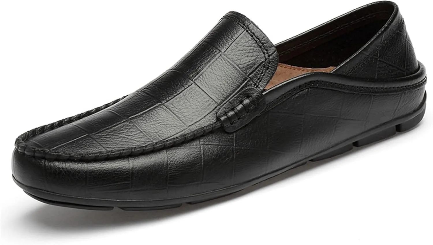 Easy to Put and Remove. Smoking Loafer Shoes for Men Stitching Details Genuine Leather Breathable Embossed Option Flat Heel Soft Resistant Comfortable Driving Slip On for All Occasions