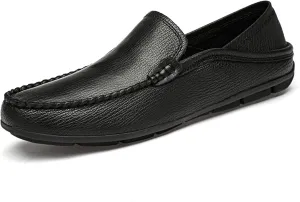 Easy to Put and Remove. Smoking Loafer Shoes for Men Stitching Details Genuine Leather Breathable Embossed Option Flat Heel Soft Resistant Comfortable Driving Slip On for All Occasions
