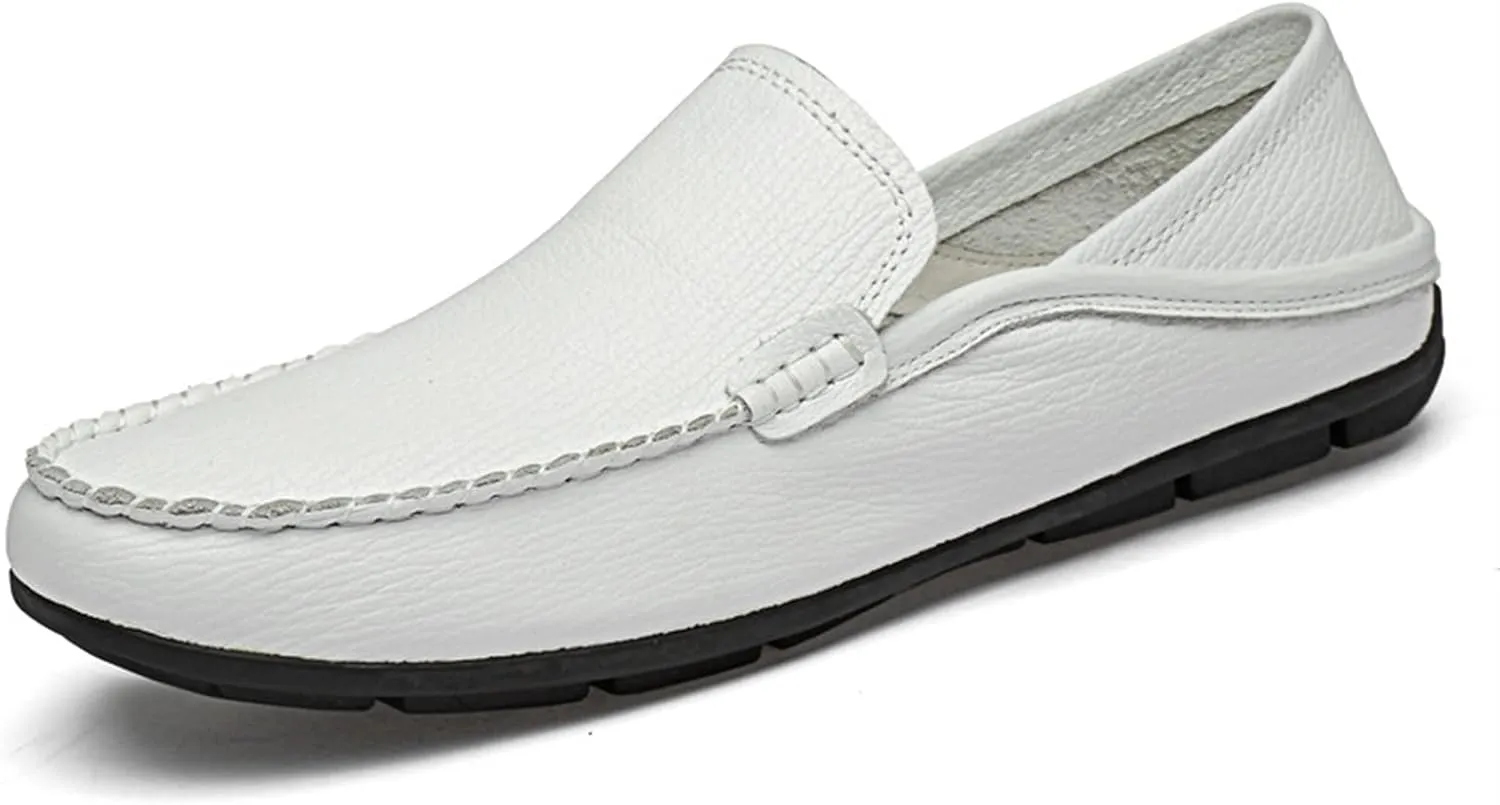 Easy to Put and Remove. Smoking Loafer Shoes for Men Stitching Details Genuine Leather Breathable Embossed Option Flat Heel Soft Resistant Comfortable Driving Slip On for All Occasions