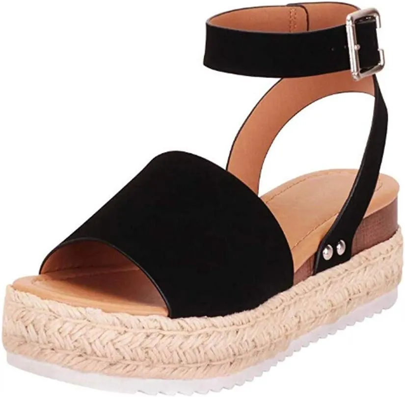 Eduavar Platform Sandals Women, Womens Sandals Elegant Buckle Ankle Strap Comfortable Espadrilles Platform Casual Sandals