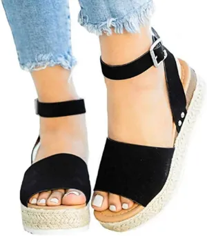 Eduavar Platform Sandals Women, Womens Sandals Elegant Buckle Ankle Strap Comfortable Espadrilles Platform Casual Sandals