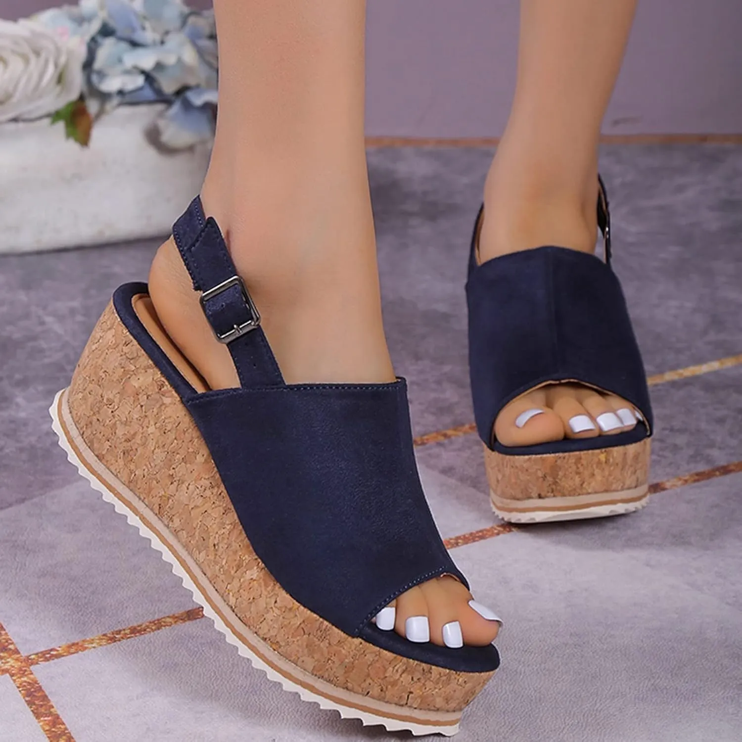 Eduavar Sandals for Women Dressy Summer, Sandals for Women Dressy Leopard Platform Sandals Peep Toe Anti-Slip Sandals