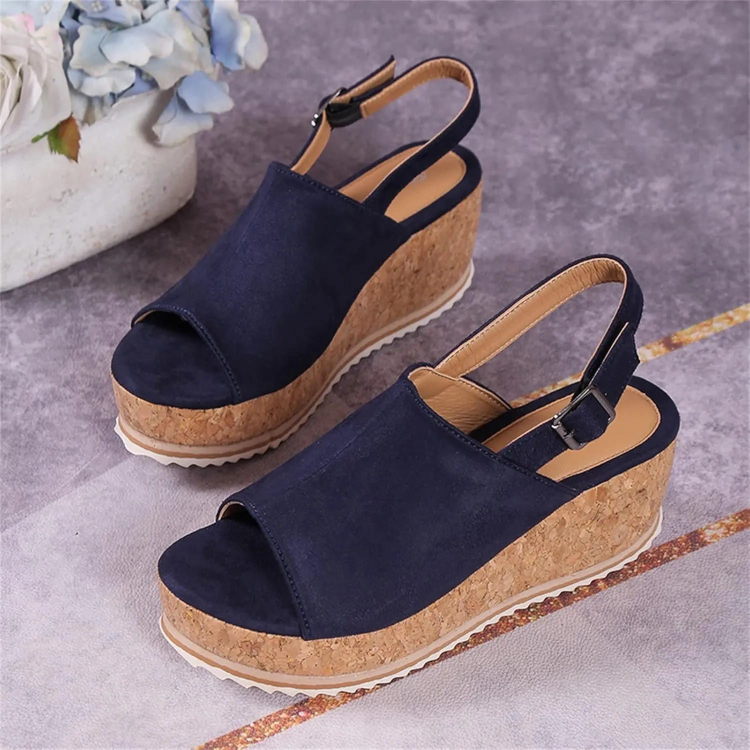 Eduavar Sandals for Women Dressy Summer, Sandals for Women Dressy Leopard Platform Sandals Peep Toe Anti-Slip Sandals