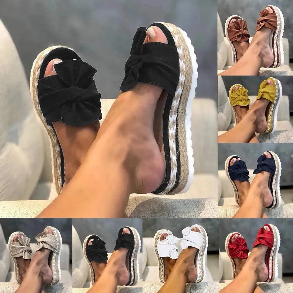 Eduavar Sandals for Women Dressy Summer, Sandals Women Dressy Breathable Open Toe Bow Sandals Women Weave Flat Beach Sandals