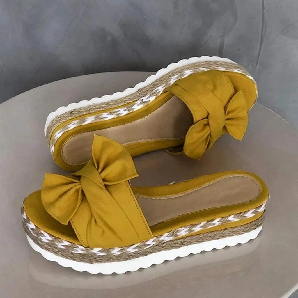 Eduavar Sandals for Women Dressy Summer, Sandals Women Dressy Breathable Open Toe Bow Sandals Women Weave Flat Beach Sandals