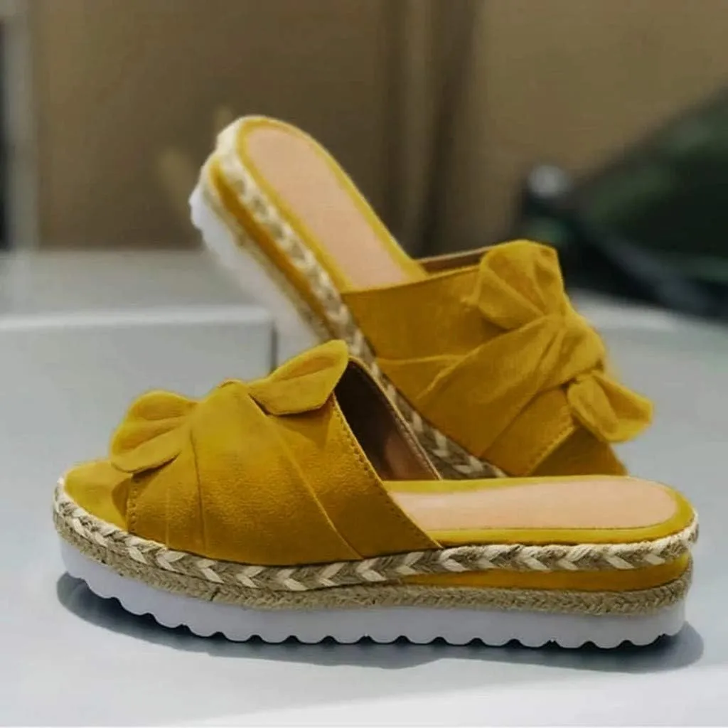 Eduavar Sandals for Women Dressy Summer, Sandals Women Dressy Breathable Open Toe Bow Sandals Women Weave Flat Beach Sandals