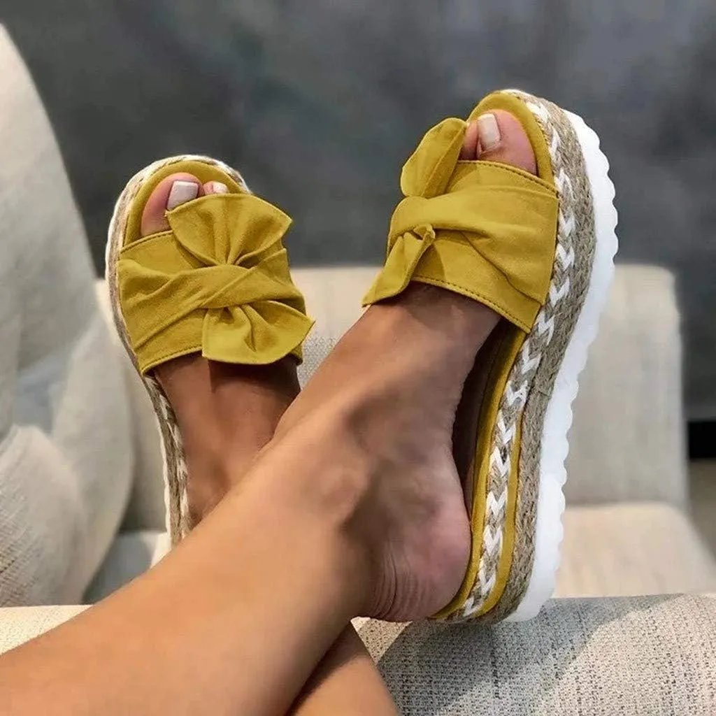 Eduavar Sandals for Women Dressy Summer, Sandals Women Dressy Breathable Open Toe Bow Sandals Women Weave Flat Beach Sandals