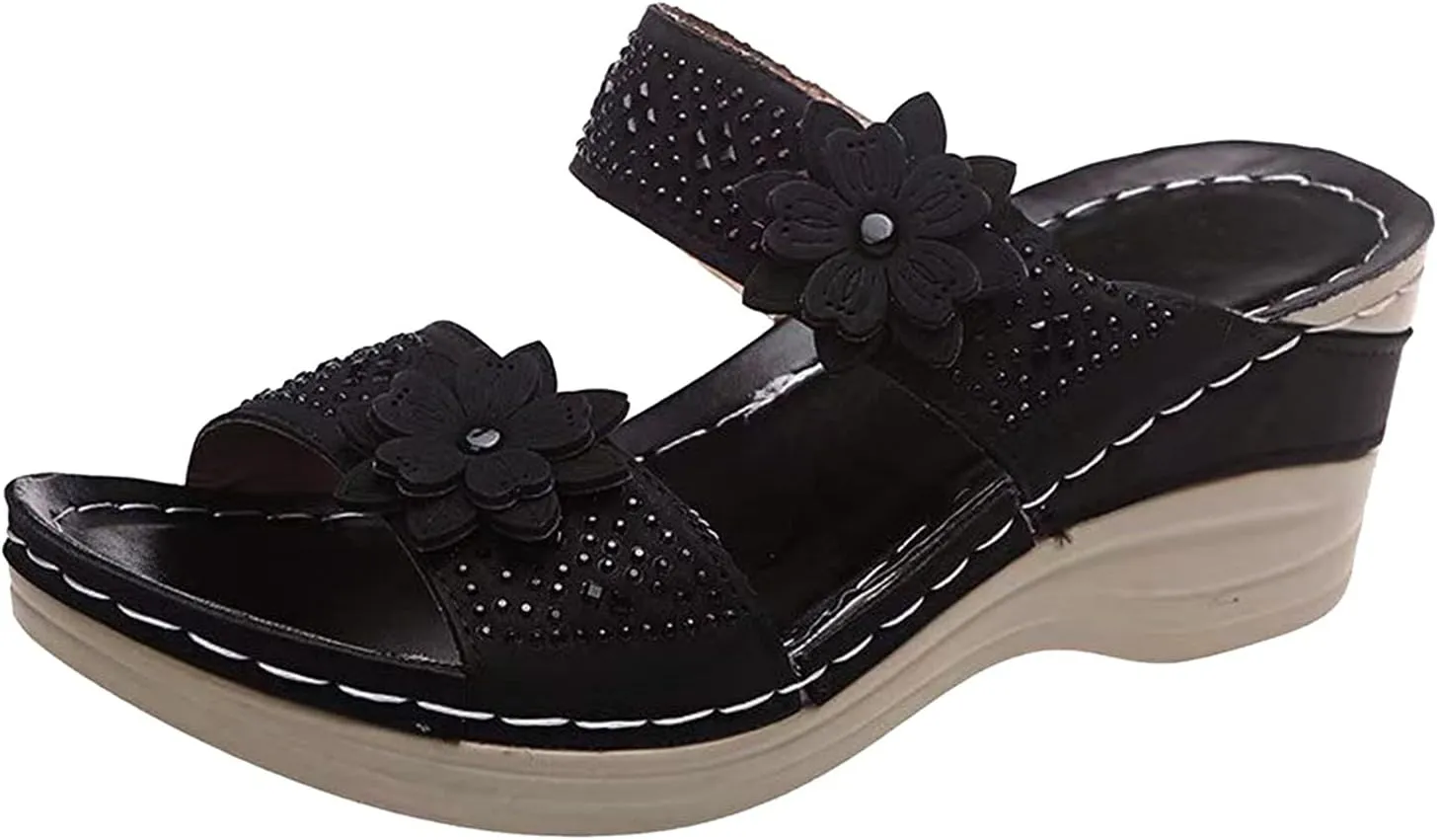 Eduavar Womens Sandals Dressy, Women Sandals Comfortable Peep Toe Sandals Slip On Wedge Platform Sandals Shoes