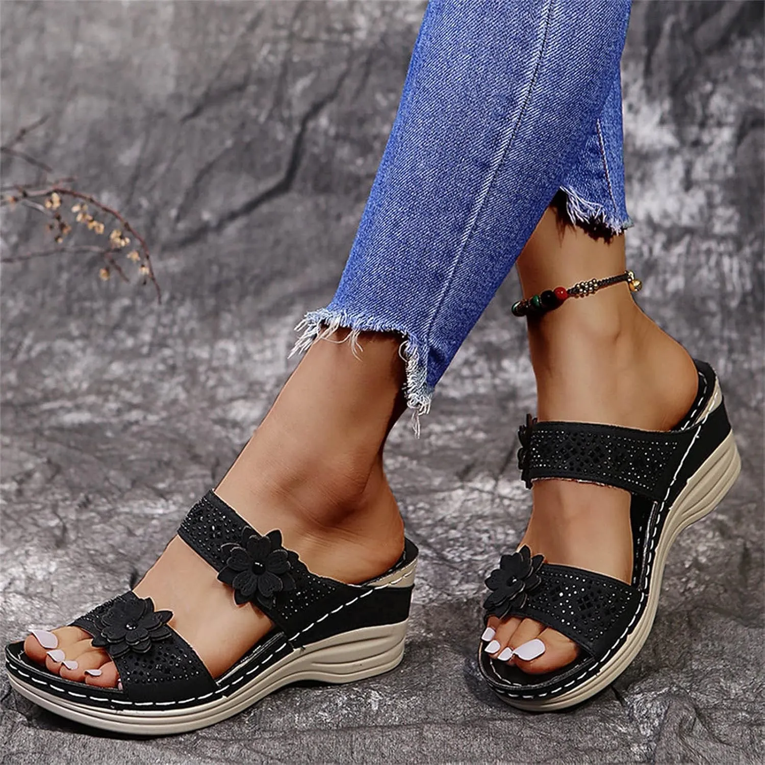 Eduavar Womens Sandals Dressy, Women Sandals Comfortable Peep Toe Sandals Slip On Wedge Platform Sandals Shoes
