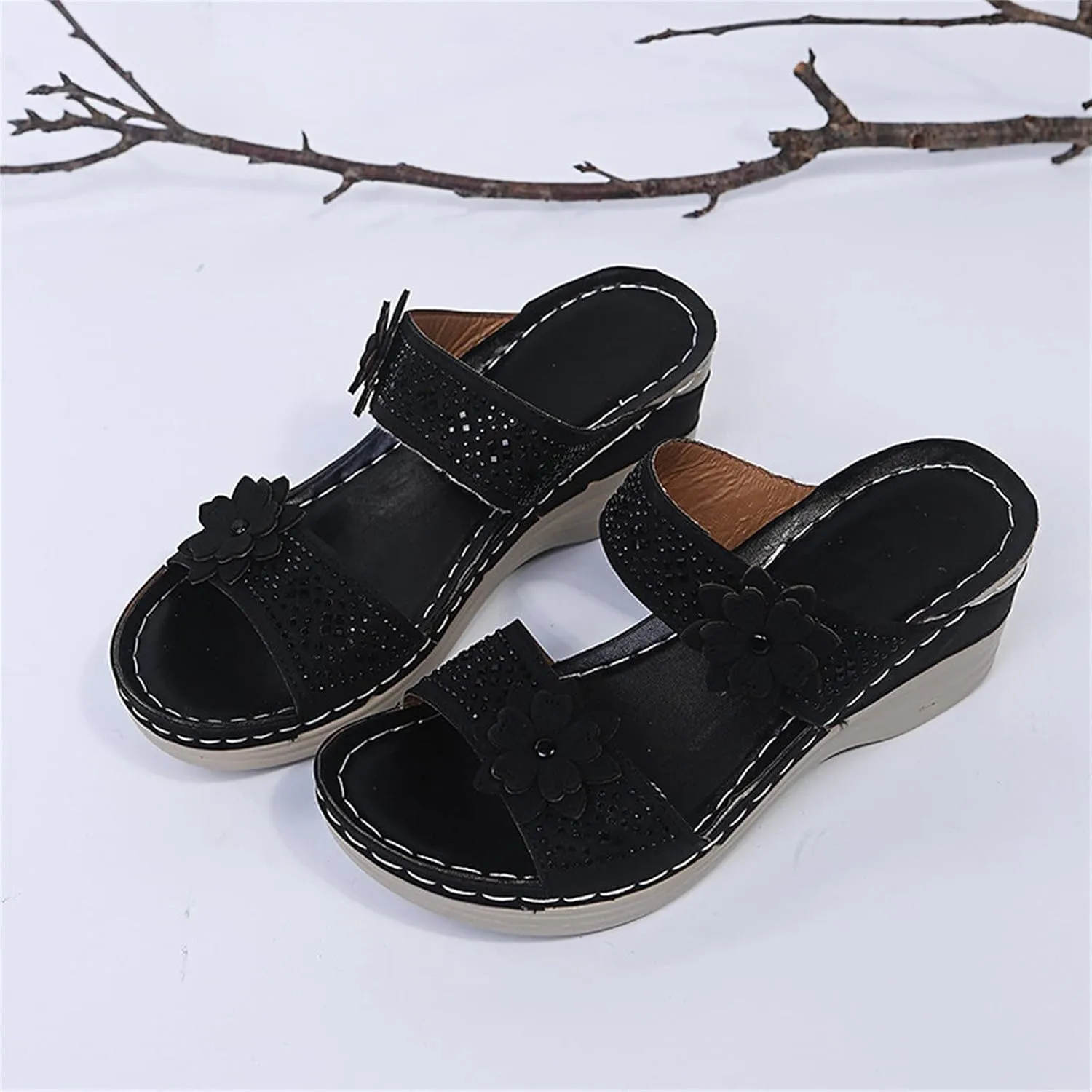 Eduavar Womens Sandals Dressy, Women Sandals Comfortable Peep Toe Sandals Slip On Wedge Platform Sandals Shoes