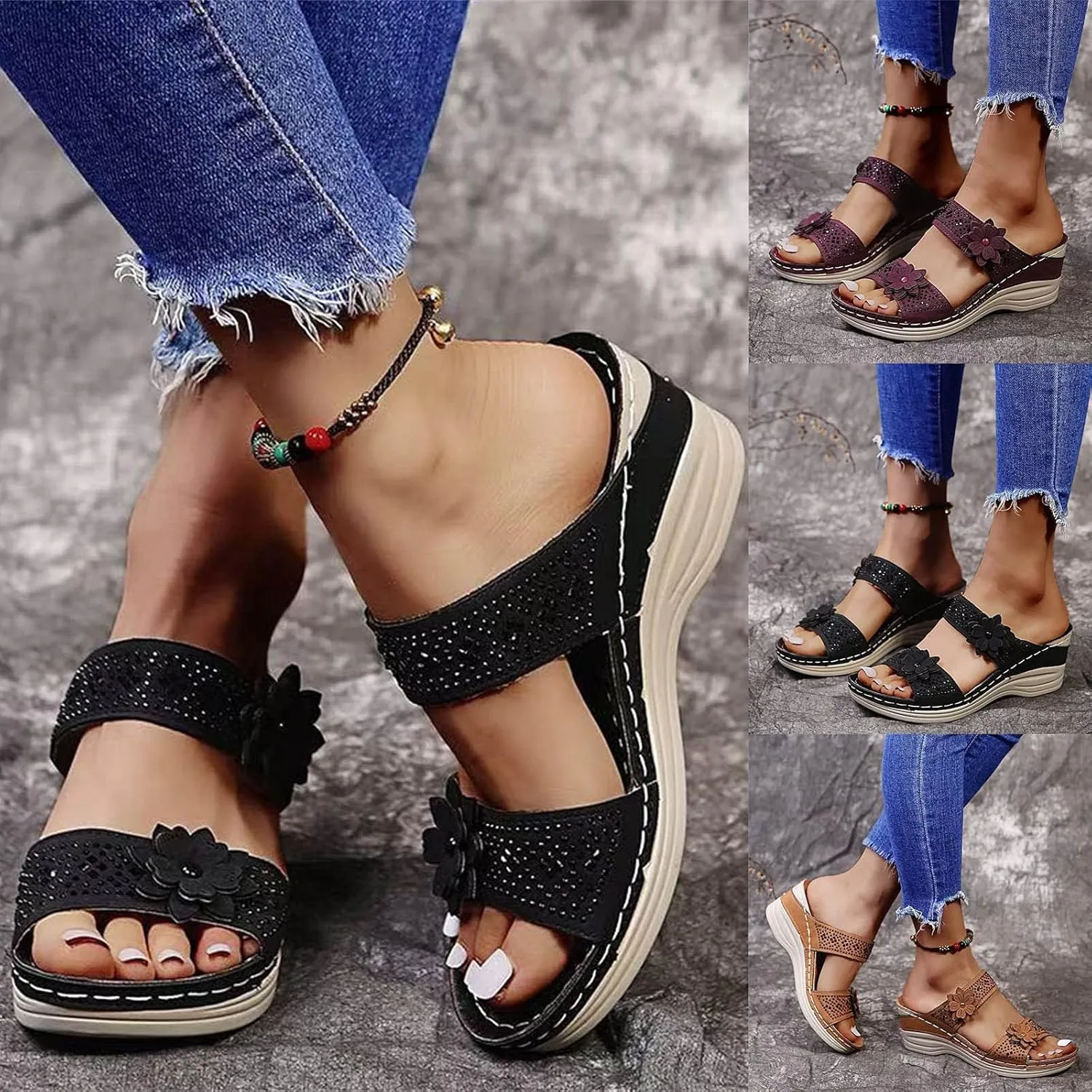 Eduavar Womens Sandals Dressy, Women Sandals Comfortable Peep Toe Sandals Slip On Wedge Platform Sandals Shoes