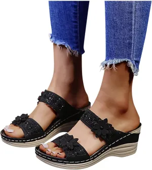 Eduavar Womens Sandals Dressy, Women Sandals Comfortable Peep Toe Sandals Slip On Wedge Platform Sandals Shoes