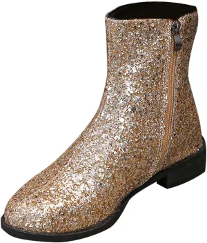 Fashion Glitter Ankle Boots Women Sparkly Zipper Low Heel Booties Shoes Round Toe Sequin Short Boot Mid Calf Bootie Wide Width Booties For Women Todays Deals In Clearance