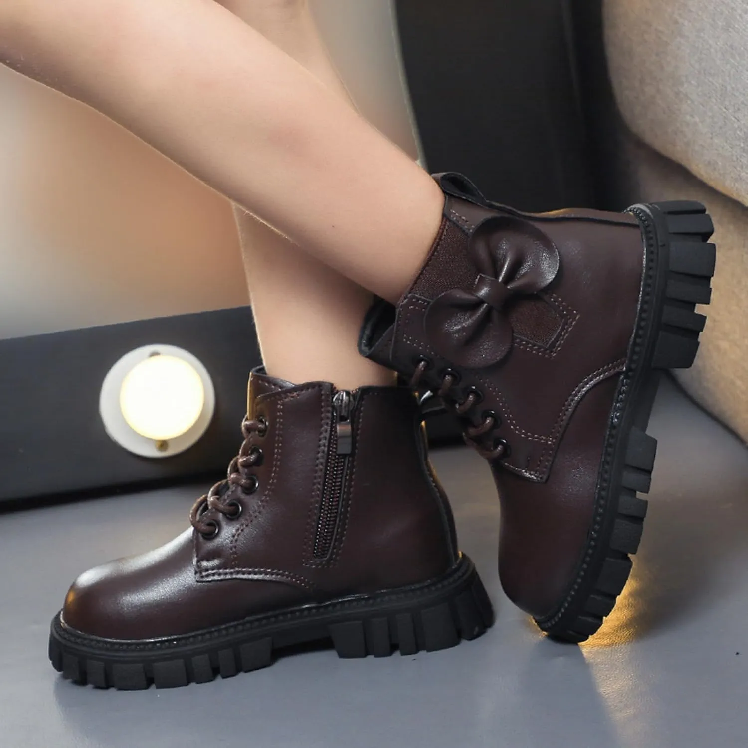 Fashion Non Slip Ankle Boots Lace up Lug Sole Side Zipper Outdoor Booties Kids Cowboy Boots Toddler Boots