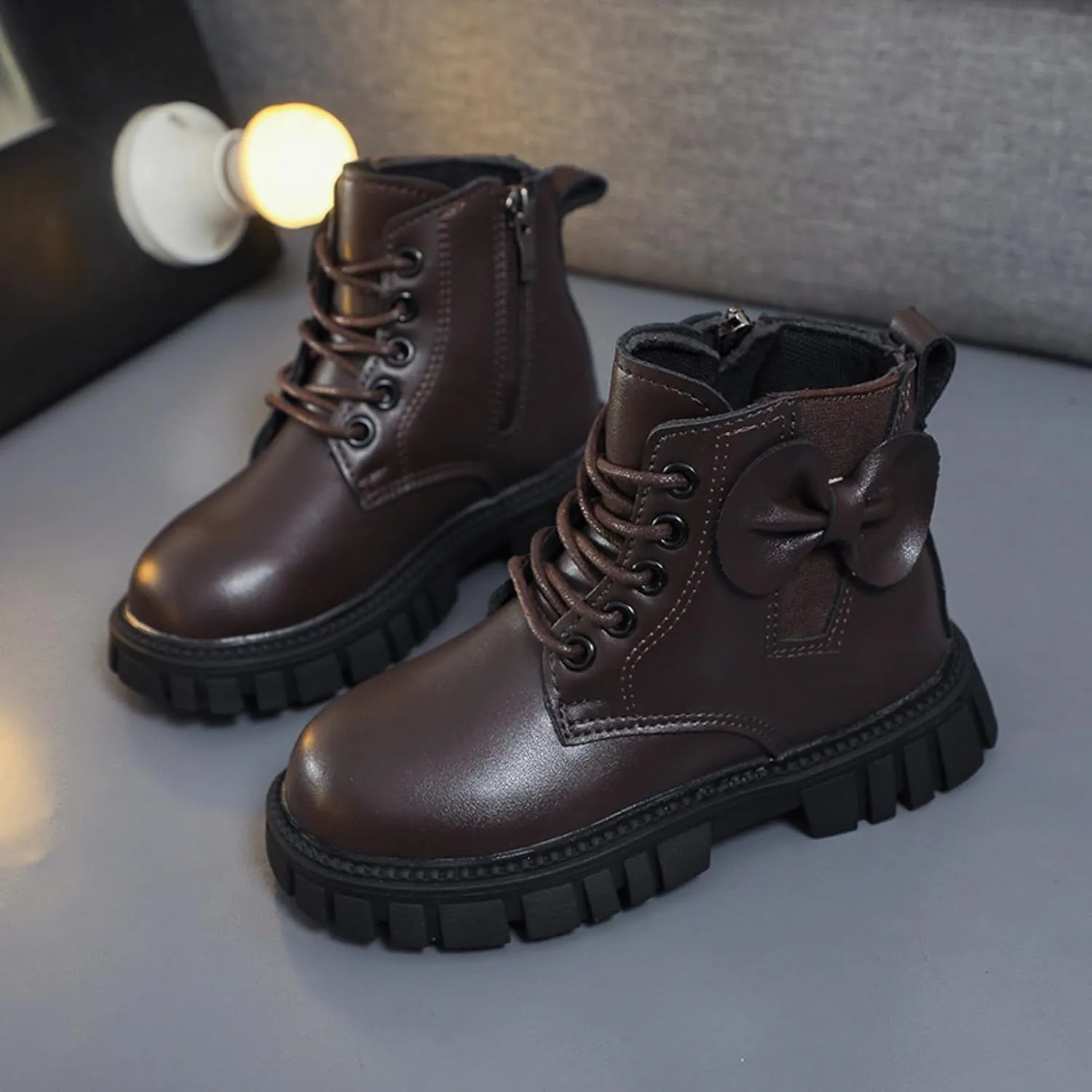Fashion Non Slip Ankle Boots Lace up Lug Sole Side Zipper Outdoor Booties Kids Cowboy Boots Toddler Boots