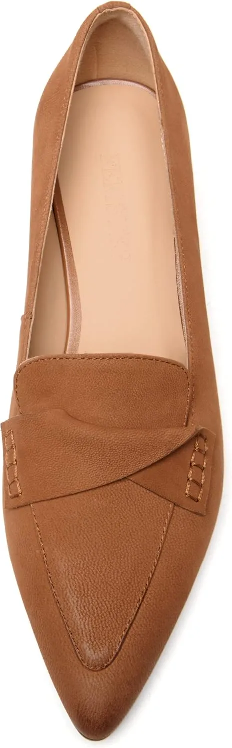 FEMSTEP Womens Pointed Toe Slip On Business Matte Leather Formal Chunky Low Heel Loafers Shoes 1.5 Inch