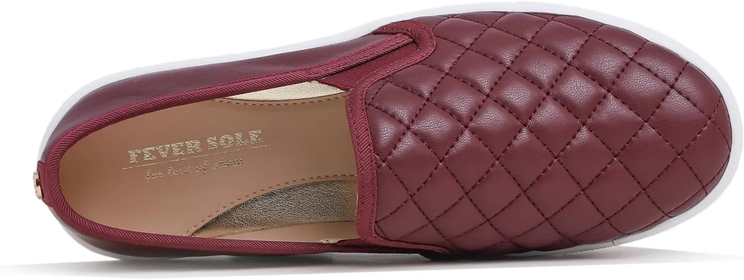 FEVERSOLE Women's Casual Slip On Sneaker Comfort Quilted Loafer Flats