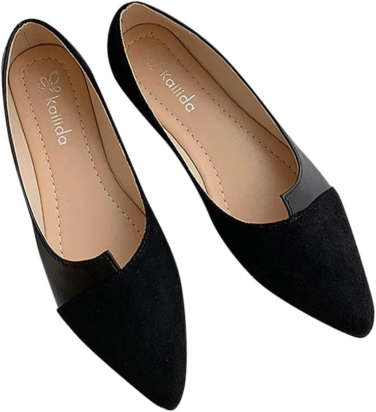 Flat Sandals Pointed toe Casual Pumps Cover Heel Color Block Closed toe Falt Womens Sandals Dressy Flat Sandals