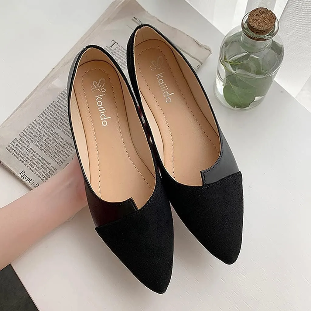 Flat Sandals Pointed toe Casual Pumps Cover Heel Color Block Closed toe Falt Womens Sandals Dressy Flat Sandals